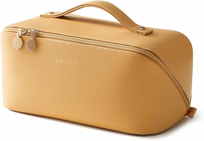 EACHY Travel Makeup Bag,Large Capacity Cosmetic Bags for Women,Waterproof Portable Pouch Open Flat Toiletry Bag Make up Organizer with Divider and Handle
