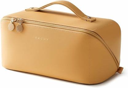 EACHY Travel Makeup Bag,Large Capacity Cosmetic Bags for Women,Waterproof Portable Pouch Open Flat Toiletry Bag Make up Organizer with Divider and Handle
