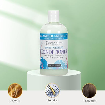 Ginger Lily Farms Botanicals Moisturizing Conditioner for Dry Hair, Island Tranquility, 100% Vegan & Cruelty-Free, Green Tea Lemongrass Scent, 12 Fl Oz