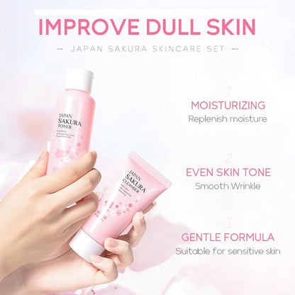 Sakura Skincare Kit for Teenage Girls Women, 5Pcs Skin Care Travel Present Set with Cleanser, Toner, Serum, Eye Cream, Face Cream