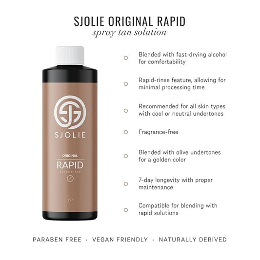SJOLIE Rapid Spray Tan Solution - Ultra One Hour Express Tan - Olive Base | Sunless Tanner for a Fast Drying, Vegan-Friendly, Radiant Glow (8oz)