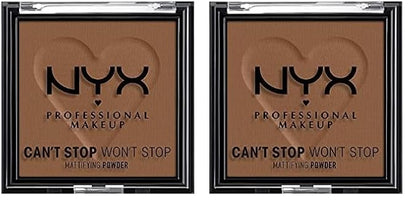 NYX PROFESSIONAL MAKEUP Can't Stop Won't Stop Mattifying Pressed Powder - Deep (Pack of 2)