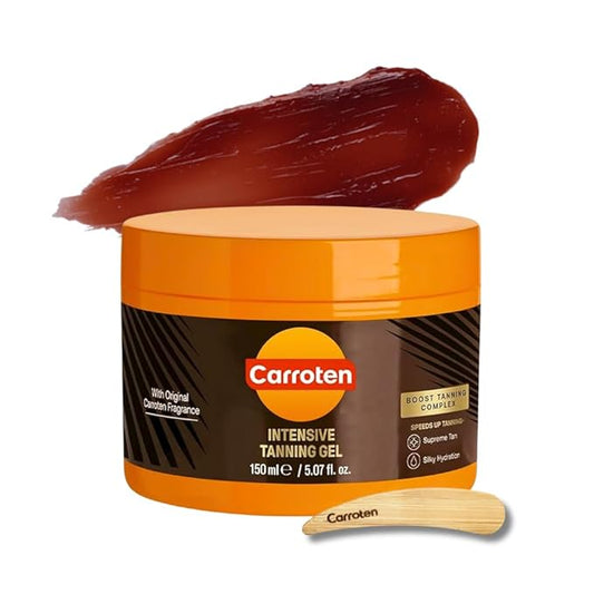 Carroten Intensive Tanning Gel | Browning Tan Accelerator | Non-Greasy, Water-Resistant with Carrot and Coconut Oil | Vitamin A & E For Moisture & Hydration | Made in Greece | 5 Fl Oz + Spatula