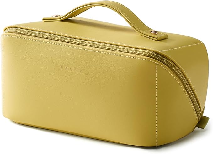 EACHY Travel Makeup Bag,Large Capacity Cosmetic Bags for Women,Waterproof Portable Pouch Open Flat Toiletry Bag Make up Organizer with Divider and Handle