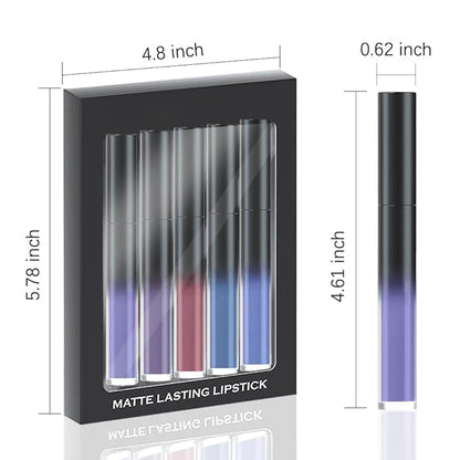AMY'S DIARY Matte Plum Liquid Lipstick 5Pcs Sets,24-hour Lipstick Deep Purple Red Green Plum blue Lip Stain 24 Smudge Waterproof for Women (Set02)