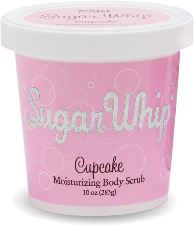 Primal Elements Sugar Scrub, Exfoliating Sugar Whip, Face and Body Cleanser, Moisturizer, Cupcake, 10 oz Package
