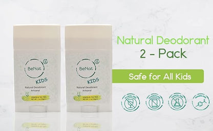 2-Pack All Natural Deodorant For Kids and Teens 100% Natural Aluminum-Free Carcinogen Free Kids Deodorant For Boys and Girls Clinically Proven To Be Safe For Children and Teenagers