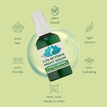 2.5% Retinol Serum with 50% Hyaluronic Acid - Anti Aging, Fine Lines, Wrinkles, Blemishes, Large Pores - No Parabens, No Animal Testing - 4.48oz