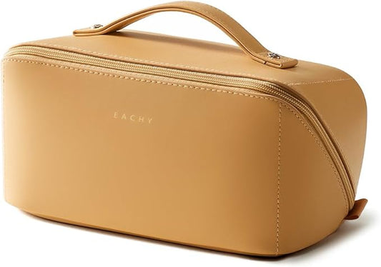 EACHY Travel Makeup Bag,Large Capacity Cosmetic Bags for Women,Waterproof Portable Pouch Open Flat Toiletry Bag Make up Organizer with Divider and Handle