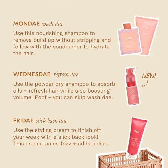 DAE Hair Tool Box (3-In-1 Styling Cream, Fairy Duster Dry Shampoo, Signature Shampoo & Signature Conditioner)