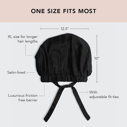Kitsch XL Satin Bonnet for Sleeping - Softer Than Silk Hair Bonnet for Women - Secure Fit, Adjustable Night Cap for Curly & Textured Hair - Prevents Breakage, Tangles & Thinning - Black