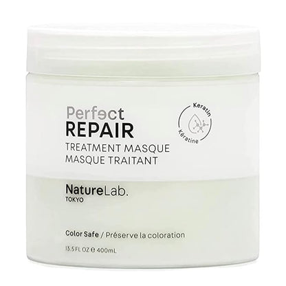 NATURELAB. TOKYO Perfect Repair Treatment Masque Jumbo Size: Heat and Color Protection, Hair Mask Treatment to Strengthen and Repair Dull, Damaged, Brittle Hair I 13.5 FL OZ / 400ml ($38 Value)