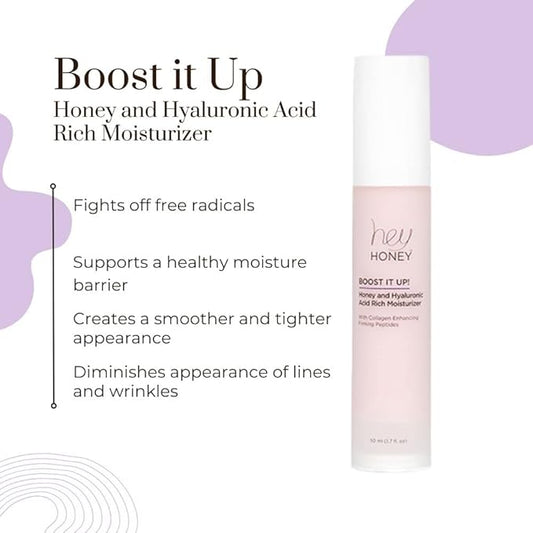 Hey Honey Skincare Boost It Up Honey Extract & Hyaluronic Acid Rich Moisturizer | Targets Premature and Advanced Signs of Aging | Cruelty Free, Clean Ingredients and Paraben Free | 1.7 Oz