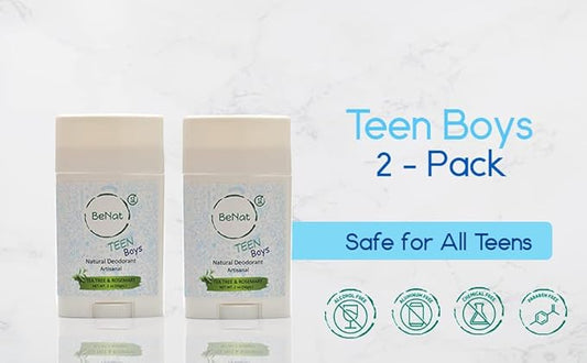 2-Pack All Natural Deodorant For Teen Boys 100% Natural Aluminum-Free Carcinogen Free Kids Deodorant For Boys Clinically Proven To Be Safe For Children and Teenagers