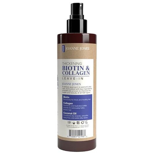 Joanne Jones Thickening Biotin & Collagen Leave-In Conditioner, 8-fl oz Spray Bottle, Boost Moisture and Shine for All Hair Types
