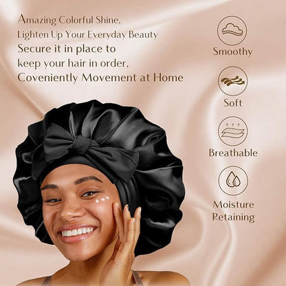 YANIBEST Silk Bonnet for Sleeping Women Satin Bonnet Double Layer Satin Lined Hair Bonnet with Tie Band Curly Hair