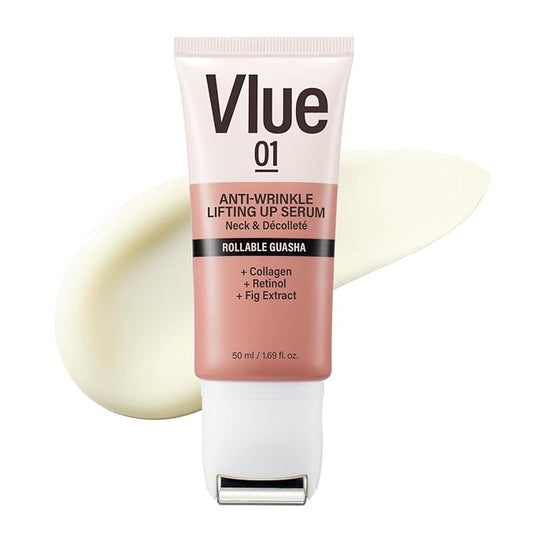 VLUE Retinol Guasha Neck Firming Cream - Anti-Aging Collagen & Fig Extract Moisturizer for Wrinkles & Sagging Skin, Hydrating & Lifting Neck & Décolleté Serum, Korean Skincare, 1.69 fl. oz.