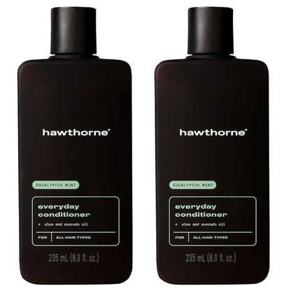 Hawthorne Men's Everyday Conditioner. For Stronger, Smoother, Healthier Hair with Plant-Derived Glycerin. Mint and Eucalyptus Scent. Natural, Sulfate Free, Paraben Free. 2-Pack.