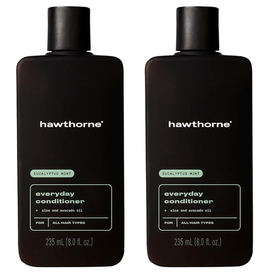 Hawthorne Men's Everyday Conditioner. For Stronger, Smoother, Healthier Hair with Plant-Derived Glycerin. Mint and Eucalyptus Scent. Natural, Sulfate Free, Paraben Free. 2-Pack.