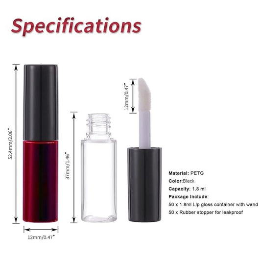 YITOU 50PCS Mini Empty Lipgloss Tube 1.8ml, Refillable Lipgloss