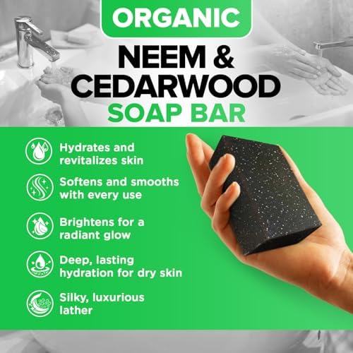 Organic Fungal Neem Soap Bar (2 Pack) - Herbal Body Odor Cleanser, Eczema Soap - Moisturizing, Long-Lasting, Creamy Wash - Gentle Skin Hydration and Care