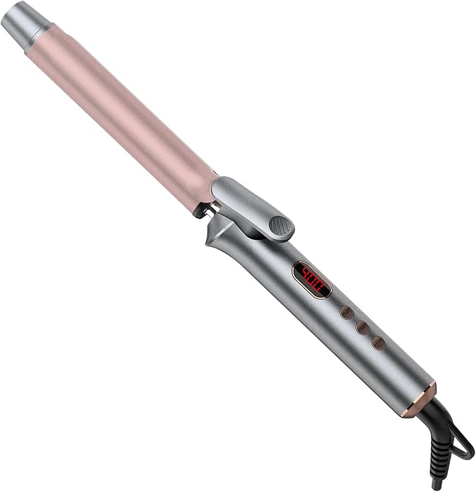YEEGOR 1 Inch Curling Iron,Extra Long Barrel Ceramic Curling Iron for Long Hair Get Bouncy Curls,Dual Voltage Hair Curler for Travel,Rose Gold