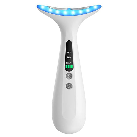 Facial and Neck Massager for Face, Neck - Skin Lifting & Firming - Wrinkle & Dark Circle Reducer - at Home Skin Care Face Sculpting Tool and Neck Massager-White