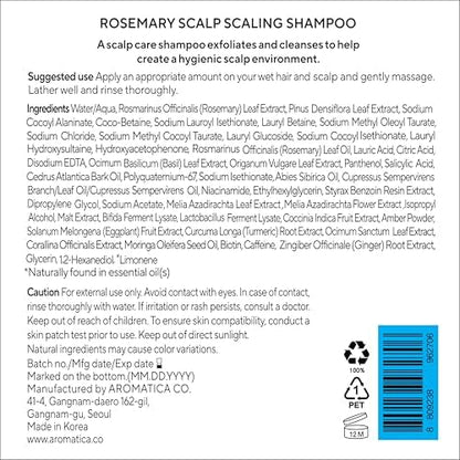 AROMATICA Rosemary Scalp Scaling Shampoo - Thinning Hair Loss Natural Rosemary Essential oil for Women - Vegan Hair Growth Biotin Shampoo - Free from Sulfate, Silicone, and Paraben (13.53 oz)