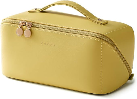 EACHY Travel Makeup Bag,Large Capacity Cosmetic Bags for Women,Waterproof Portable Pouch Open Flat Toiletry Bag Make up Organizer with Divider and Handle