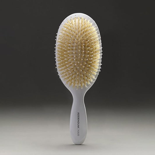 Luxury Hair Brush for Dry Hair – Boar Bristle & Soft Ballpoint Tip | Detangler Brush for Shine, Texture & Frizz Control – Addendum Hair Professional Salon Tool (White)