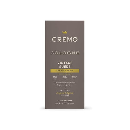 Cremo Cologne for Men - Vintage Suede Mens Cologne Spray- A Combination of White Moss, Rich Amber, and Smooth Suede, Fragrances For Men, 3.4 Fl Oz