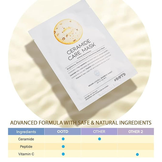 Ceramide Brightening Sheet Mask For Face, Moisturizing, Anti Vegan 10EA