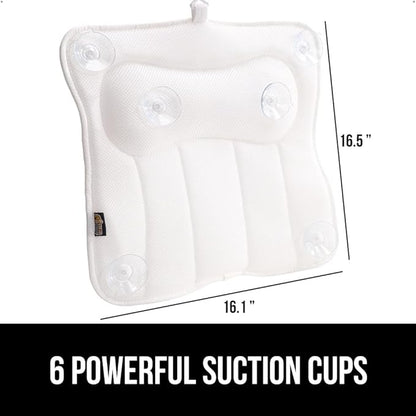 GORILLA GRIP Mesh Bath Pillow for Tub, 6 Powerful Suction Cups, Oversized Headrest with Breathable FlexComfort Technology for Neck, Head, Back Support, Luxury Machine Washable Bathtub Must Haves White
