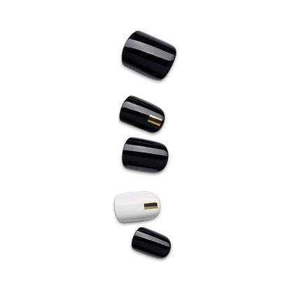 imPRESS Design, Press On Nails, Midnight Drive, Black and White, Short, Size, Squoval, Shape, Includes 30 Nails, Prep Pad, Instructions Sheet, 1 Manicure Stick, 1 Mini File