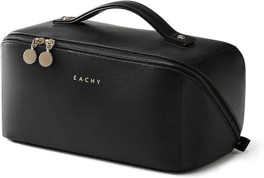 EACHY Travel Makeup Bag,Large Capacity Cosmetic Bags for Women,Waterproof Portable Pouch Open Flat Toiletry Bag Make up Organizer with Divider and Handle