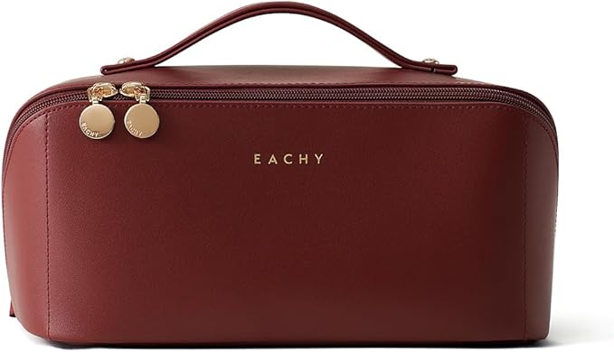 EACHY Travel Makeup Bag,Large Capacity Cosmetic Bags for Women,Waterproof Portable Pouch Open Flat Toiletry Bag Make up Organizer with Divider and Handle