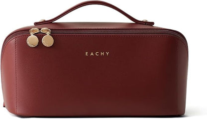 EACHY Travel Makeup Bag,Large Capacity Cosmetic Bags for Women,Waterproof Portable Pouch Open Flat Toiletry Bag Make up Organizer with Divider and Handle