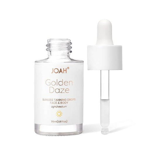 JOAH Self Tanner, Sun & Seoul Golden Daze Sunless Tanning Drops, Moisturizing Self Tanning for Face & Body, Vegan & Cruelty-Free, Light/Medium 30ml
