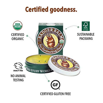 Badger - Hardworking Hands Healing Balm, Aloe Vera & Wintergreen, Working Hand Balm, for Dry Hands, Hand Moisturizer, Certified Organic, 2 oz (3 Pack)