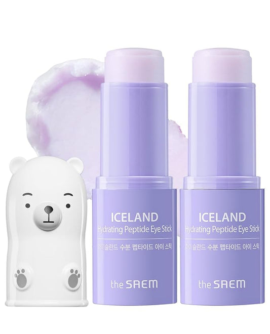 THESAEM Iceland Hydrating Peptide Eye Stick 0.24oz - Elasticity, Cooling, Moisturizing Eye Balm for Loose Skin – Under Eye Treatment - Balm to Smooth Skin Texture - Daisy Flower Scent, 2 Pack