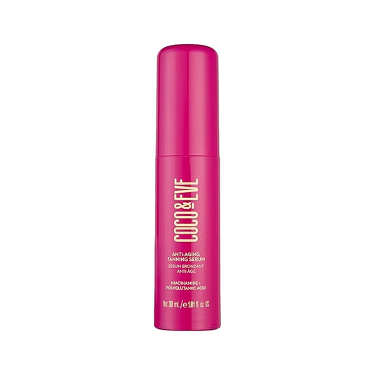 Coco & Eve Anti-Aging Tanning Serum - Face tanner with Skincare Actives for Gradual, Hydrating Glow. Natural Self Tanning Bronzer, with Niacinamide & Antioxidants for Healthy Glowing Skin (1.01 Fl Oz)