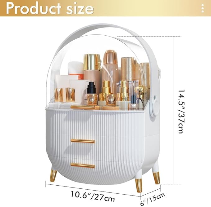Makeup Organizer Skincare Organizers - Cosmetic Display Cases with Transparent Cover, SkinCare Organizers for Bathroom Countertop, Bedroom Vanity Desk, Lipstick Organizer, White
