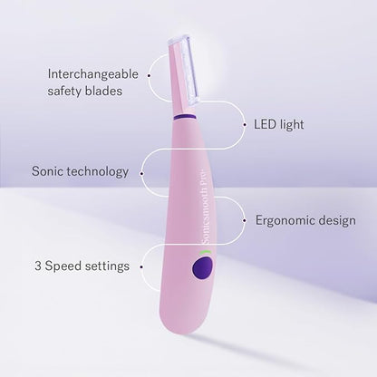 Michael Todd Beauty Sonicsmooth Pro+ Dermaplane Razor for Women Face + Eyebrow trimmer Dermaplaning System w/LED Light Peach Fuzz Remover -16 Dermaplaning Blades & 2 Microsmooth Exfoliation Tips