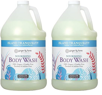 Ginger Lily Farms Botanicals Nourishing Body Wash, Island Tranquility, 100% Vegan & Cruelty-Free, Green Tea & Lemongrass Scent, 1 Gallon Refill (128 fl. oz.) (Pack of 2)