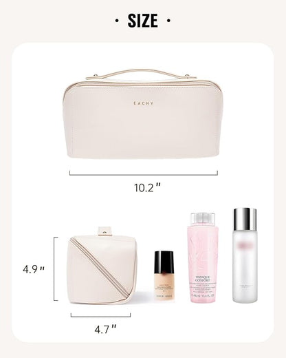 EACHY Travel Makeup Bag,Large Capacity Cosmetic Bags for Women,Waterproof Portable Pouch Open Flat Toiletry Bag Make up Organizer with Divider and Handle