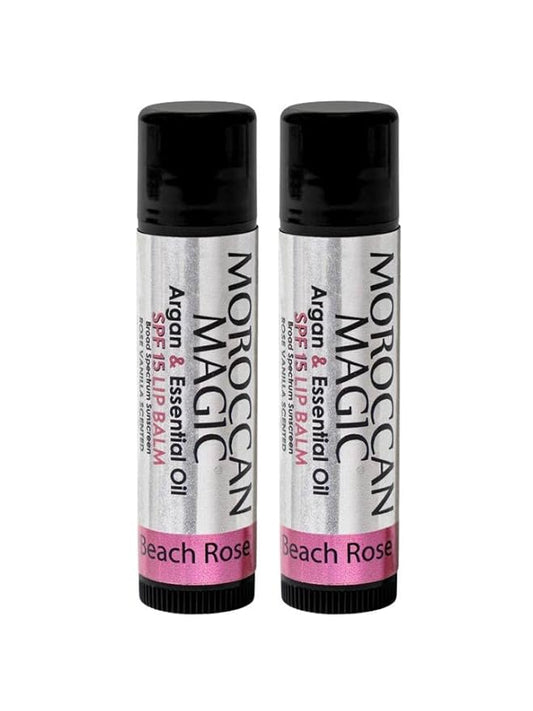 Moroccan Magic Beach Rose SPF 15 Lip Balm - Rose Vanilla | Argan Oil & Essential Oils | Family Owned | Cruelty Free | 2 Pack