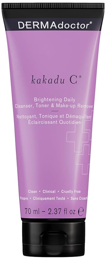 DERMAdoctor 20% Vitamin C Face Serum 0.5 fl oz Cleanser 2.37 fl oz with Caffeine Eye Cream Vitamin E & Ferulic Acid | Kakadu C Anti Aging, Hydrating & Discoloration Correcting Serum