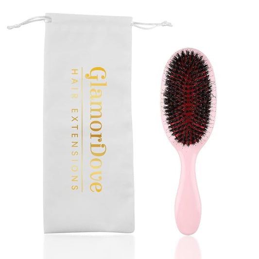 Glossy Nylon Teeth Boar Bristle Hair Extension Brush with Velvet Drawstring Bag Cushion Hair Brush for Women Hair Styling Smoothing Detangling Hairbrush Comb Paddle Detanging
