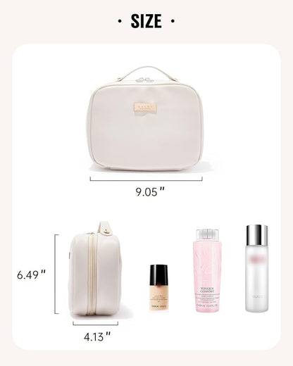 EACHY Travel Makeup Bag,Large Capacity Cosmetic Bags for Women,Waterproof Portable Pouch Open Flat Toiletry Bag Make up Organizer with Divider and Handle