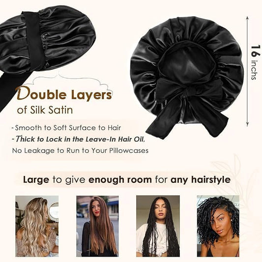 YANIBEST Silk Bonnet for Sleeping Women Satin Bonnet Double Layer Satin Lined Hair Bonnet with Tie Band Curly Hair